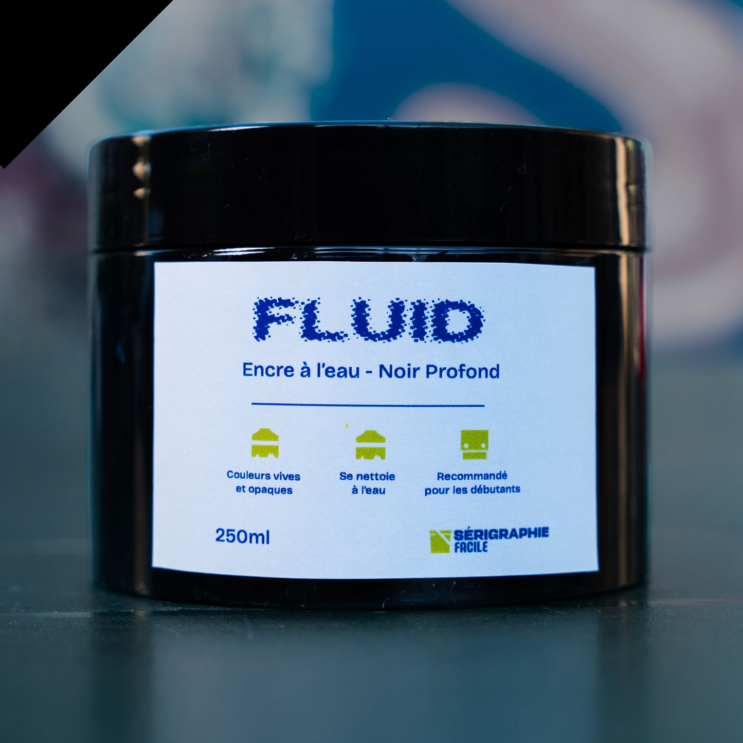 Fluid - Encre textile à l'eau 250ml - Noir Profond
